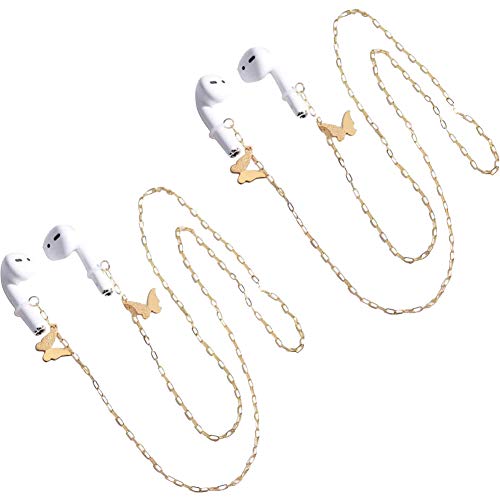 2 Pack Wireless Earphone Holder Chain Strap Ear Hook Anti-Lost Wire Cable Connector Sports Neckband Compatible - color: Butterfly
