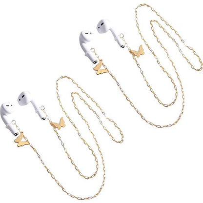 2 Pack Wireless Earphone Holder Chain Strap Ear Hook Anti-Lost Wire Cable Connector Sports Neckband Compatible - color: Butterfly
