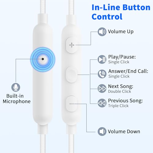 3.5mm Wired Earbuds with Mic for School Laptop PC Chromebook,White - color: White