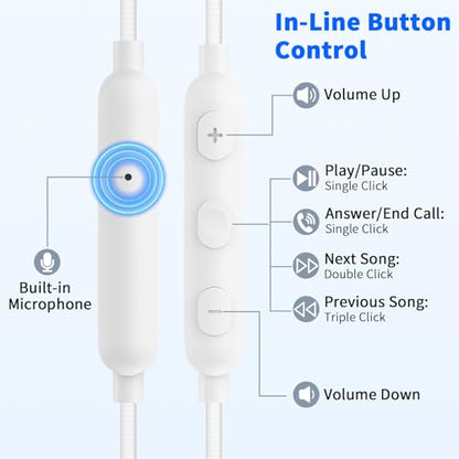 3.5mm Wired Earbuds with Mic for School Laptop PC Chromebook,White - color: White
