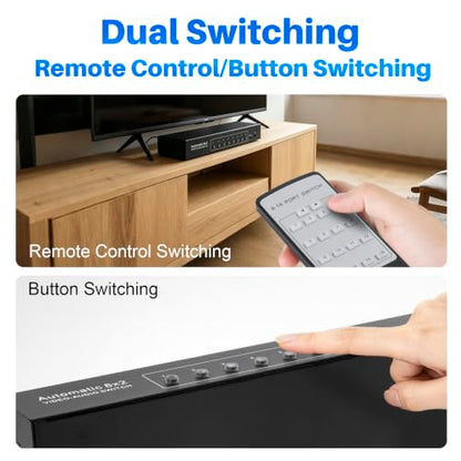 8-Way Composite AV RCA Switcher, 8 in 2 Out Automatic Switch Box | Video L/R Audio Selector 8x2 8 Port AV Selector RCA Switch for HDTV LCD DVD STB Game Consoles (8 in 2 Out) - size: 8 IN 2 OUT