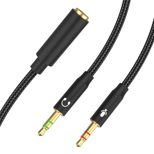 Headphone Mic Splitter Cable, 3.5mm TRRS Female to Dual TRS Male Mic Audio Adapter Cord Compatible with HyperX Cloud II/Alpha/Core, Astro A10/A40