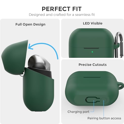 AhaStyle Silicone Case for Samsung Galaxy Buds 3 FE/Galaxy Buds3 Pro/Buds 3 | Front LED Visible, Carabiner Included, Supports Wireless Charging, Shock Resistant, Full Protection - color: Pine Green