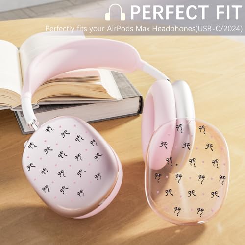 Silicone Case Cover for AirPods Max Headphones, Clear Black Bow Soft TPU Ear Cups Cover/Ear Pad Case Cover/Headband Cover for AirPods Max (2024/2020), Pink - color: Black Bow/Pink
