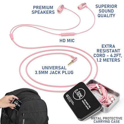 UliX Rider Wired Earbuds in-Ear Headphones, 5 Years Warranty, Earphones with Microphone, with Anti-Tangle Cable, Ear Buds for iPhone, iPad, Samsung, School Students, Kids, Women, Small Ears - Pink - color: Pink, style: 3.5 mm