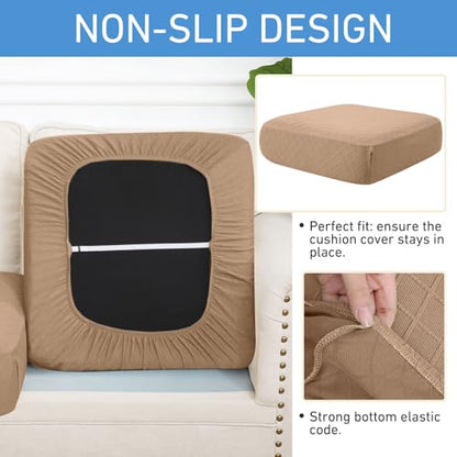 Jacquard Couch Cushion Covers, L Shape Sectional Sofa Slipcovers | Diamond Lattice, L Shape Sectional Fit, Washable, Chaise Cushion Cover, Sofa Protection (1 Piece for Chaise XL) - color: Camel, size: Chaise XL (1 Piece)