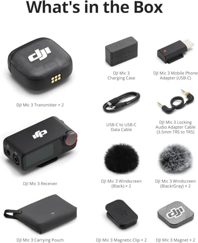 DJI Mic 3 (2 TX + 1 RX + Charging Case), Wireless Microphone for iPhone/Camera/Android, Ultralight, Adaptive Gain Control for Balanced Volume, Dual Band Anti-Interference, Vlog, Wall Charger - style: DJI MIC 3