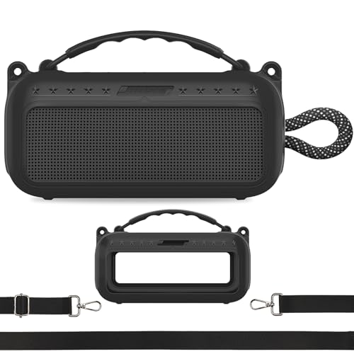 Silicone Cover Case for Bose SoundLink Plus Bluetooth Speaker | Soft Silicone Protective Case with Carrying Handle and Shoulder Strap, Shockproof and Anti-Scratch Cover (Black) - color: Black