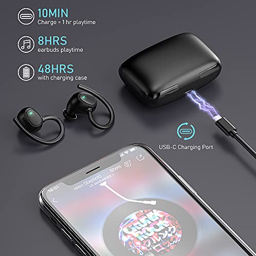 Wireless Earbud, Bluetooth 5.1 Headphones Sport Wireless Bluetooth Earphones in Ear Noise Cancelling Earbud with Mic Deep Bass, Earhooks Ear Buds IP7 Waterproof 48H Headset for Running Gym[2021 New] | IP7 Waterproof Wireless Earphones Ear Hooks, ENC Noise