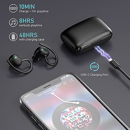 Wireless Earbud, Bluetooth 5.1 Headphones Sport Wireless Bluetooth Earphones in Ear Noise Cancelling Earbud with Mic Deep Bass, Earhooks Ear Buds IP7 Waterproof 48H Headset for Running Gym[2021 New] | IP7 Waterproof Wireless Earphones Ear Hooks, ENC Noise