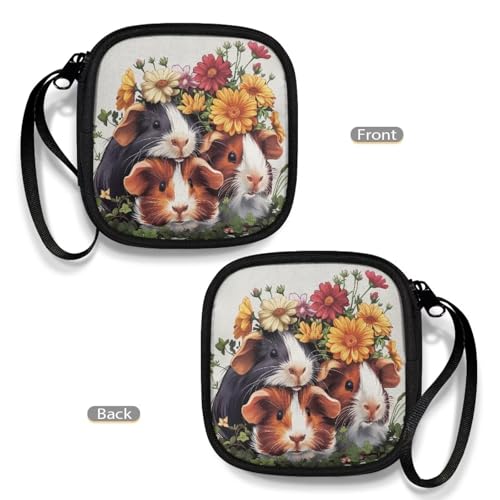Earphone Earbud Carrying Case Holder for Wired Earbuds, Bluetooth Headset, Wall Charger Adapter, USB Cable, Cell Phone Accessories - Guinea Pig Daisy - color: Guinea Pig and Daisy
