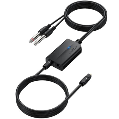 AUTOUTLET Optical to Dual 6.35mm Converter, 192kHz Toslink SPDIF to Dual 1/4" Male Stereo Analog Audio Adapter with Integrated Cable and Optical Cable for Amplifier, Powered Speaker, Mixer