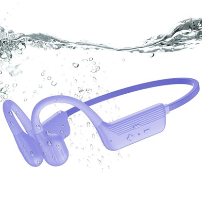 Swimming Headphones Underwater, IP68 Waterproof Bone Conduction Headphones, Bluetooth 6.0 Open Ear Swim Earbuds with 32GB Built-in MP3,Adjustable Headband for Swim Cap/Hat,Dual Device Pairing (Purple