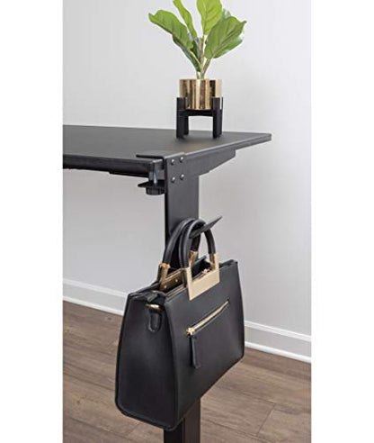 Stand Up Desk Store Clamp-On Under Desk Headphone Hanger, Backpack Hook, and Purse Holder - Black