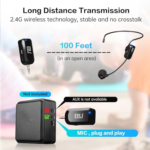 EBJ 2.4G Wireless Headset Mic and Handheld Mic 2 in 1, 30m Stable Transmission, Dual Type-c USB Charging, Compatible with Speakers, Voice Amplifier, PA System (KX-620-1)