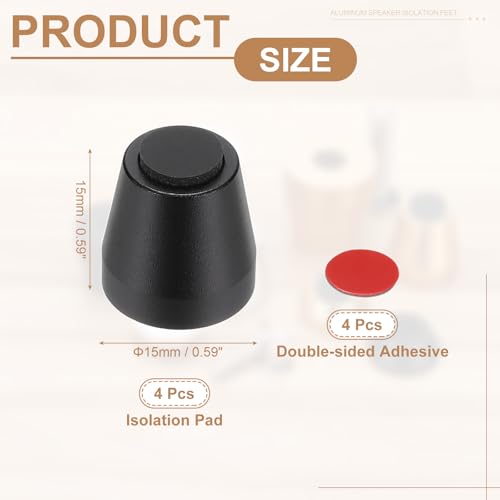 MECCANIXITY 4Pcs Speaker Isolation Pad Feet, 15x15mm Shockproof Aluminum Alloy Vibration Isolation Speaker Shock Base Pad Cone Base with Double-Sided Adhesive for Audio Equipment, Black - color: Black, size: 15x15mm