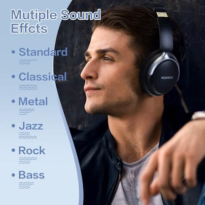 B8 Bluetooth Headphones Over Ear, 6 EQ Music Modes and 50H Playtime Deep Bass Wireless Headphones with Mic, Lightweight Folding HiFi Stereo Headset for iPad/Travel/Tablet/PC/Home Space Black - color: Space Black