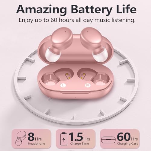 MOZOTER Mini Wireless Earbuds Bluetooth 5.3 in Ear Headphones Headsets | Light Weight,60Hrs Playtime Ear Buds with Charging Case,Smart Touch Control,Premium Sound with Deep Bass for Sport-Pink - color: Angel Pink