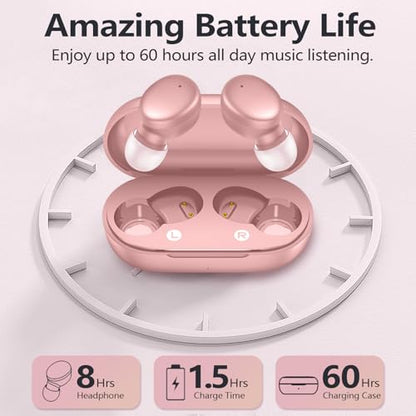 MOZOTER Mini Wireless Earbuds Bluetooth 5.3 in Ear Headphones Headsets | Light Weight,60Hrs Playtime Ear Buds with Charging Case,Smart Touch Control,Premium Sound with Deep Bass for Sport-Pink - color: Angel Pink