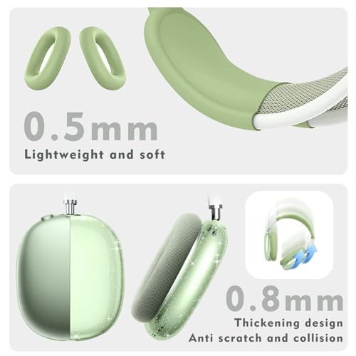 for AirPods Max case Cover,Anti-Scratch Ear Pad Case Cover/Ear Cups Cover/Headband Cover for AirPods Max. Clear Soft TPU and Silicone,Skin Scratch Proof. - color: 3PC Glitter Matcha Green