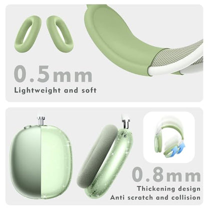 for AirPods Max case Cover,Anti-Scratch Ear Pad Case Cover/Ear Cups Cover/Headband Cover for AirPods Max. Clear Soft TPU and Silicone,Skin Scratch Proof. - color: 3PC Glitter Matcha Green