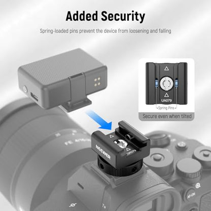NEEWER Cold Shoe Mount Adapter Compatible with DJI Mic 2 Rode Wireless GO II Hollyland Saramonic NEEWER Wireless Mini Microphone, Anti Interference Offset Contact Design for Speedlite Flash, UA079 - style: UA079