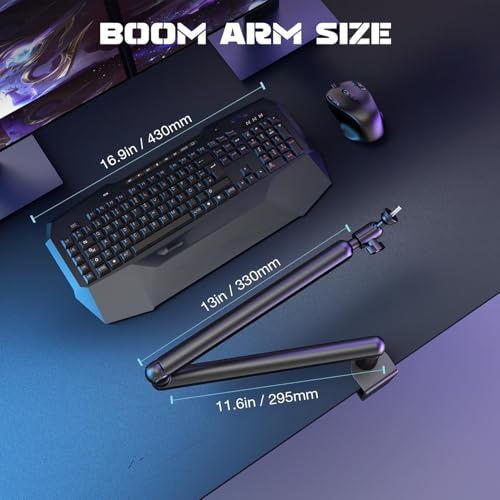 FIFINE BM88 Low Profile Microphone Boom Arm Stand for Gaming Streaming | Adjustable Stick Stand, Desk Mount Clamp, Cable Management, Screw Adapter, for Podcast Streaming Gaming - color: Black