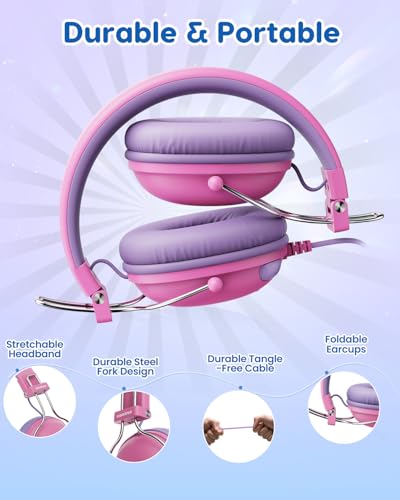 awatrue Kids Headphones, 74/85dB Volume Limiter, 3.5mm Jack Pink HK05 - color: Pink-Purple