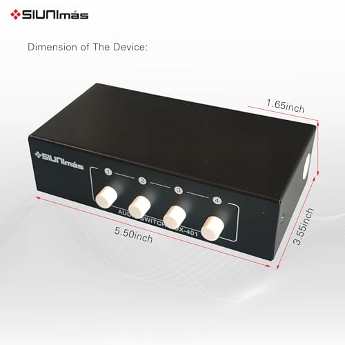 4-in 1-Out RCA and 3.5mm Aux Audio Receiver Switching Box 4 Channels Audio Converter Passive Audio Selector Switch Box 1-in 4-Out (S401-RCA AUX)