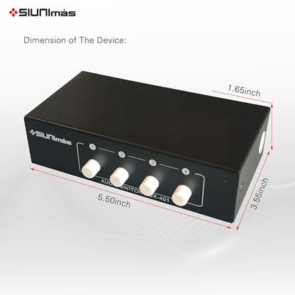 4-in 1-Out RCA and 3.5mm Aux Audio Receiver Switching Box 4 Channels Audio Converter Passive Audio Selector Switch Box 1-in 4-Out (S401-RCA AUX)