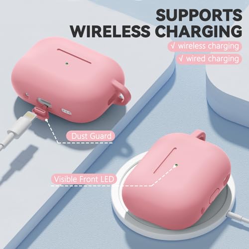 Ljusmicker for AirPod Pro Case Cover with Cleaner Kit,Soft Silicone Protective Case for Apple AirPods Pro 2nd/1st Generation for Women Men,AirPod Pro Case with Magnetic Lid Lock & Keychain-Solid Pink - color: C-Magnetic Pink
