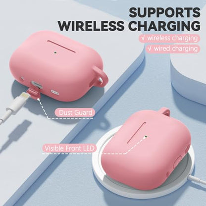 Ljusmicker for AirPod Pro Case Cover with Cleaner Kit,Soft Silicone Protective Case for Apple AirPods Pro 2nd/1st Generation for Women Men,AirPod Pro Case with Magnetic Lid Lock & Keychain-Solid Pink - color: C-Magnetic Pink