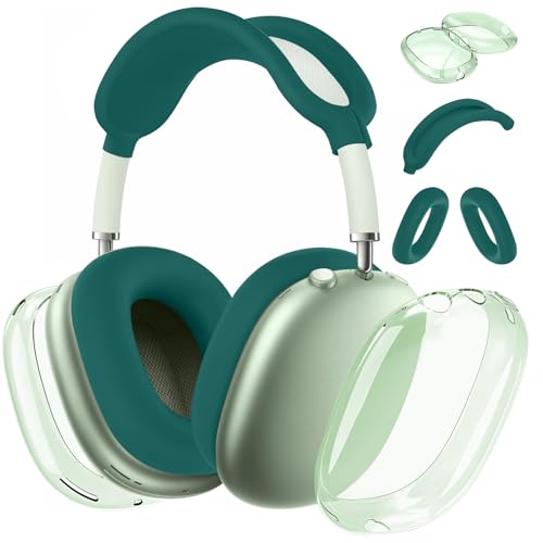 Case Cover for AirPods Max Headphones,Anti-Scratch Ear Pad Case Cover/Ear Cups Cover/Headband Cover/Top Pad Protector,for AirPods Max. Clear Soft TPU and Silicone,Skin Scratch Proof. - color: Dark green