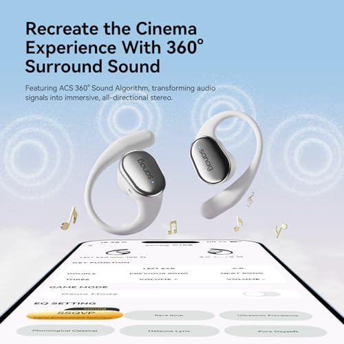 Sanag Open-Ear Wireless Earbuds Bluetooth 5.4 with Secure Earhooks - 56H Playtime, HiFi Deep Bass, Clear Calls, IPX4 Waterproof, Sports Running Workout Earphones with APP Control, Black (C16S-White)