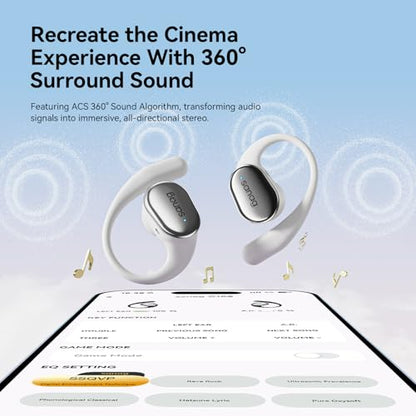 Sanag Open-Ear Wireless Earbuds Bluetooth 5.4 with Secure Earhooks - 56H Playtime, HiFi Deep Bass, Clear Calls, IPX4 Waterproof, Sports Running Workout Earphones with APP Control, Black (C16S-White)