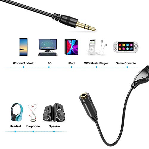 PChero Headphone Extension Cable with Volume Control, 2 Packs 6.6ft | 3.5mm Audio Male to Female Aux Adapter Sound Stereo Extender Cord for Headset Smartphones Tablets - size: 6.6ft, 2 Packs