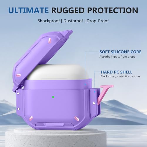 for AirPods Pro 3 Case, IP68 Waterproof Military Grade Protective Cover for AirPods Pro 3rd Gen, Anti-Scratch Hard Shell Cover with Secure Lock, Keychain & Phone Stand (2025), Purper - color: Purper
