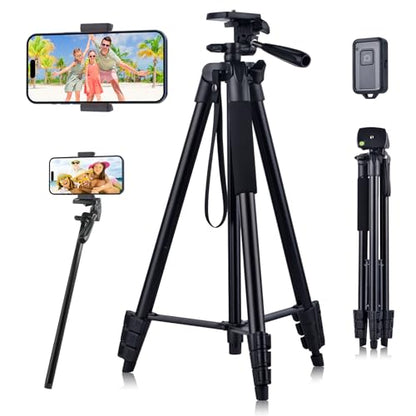 LINKCOOL 160cm/63 Adjustable Phone Tripod, Lightweight Portable Stand with Remote Shutter for iPhone Samsung Smartphone & Camera