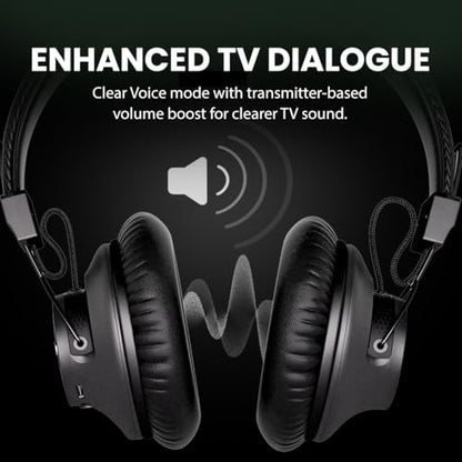 Avantree HT5009 Plus -Wireless TV Headphones with aptX-Adaptive Transmitter | TV Watching via Optical, AUX or Bluetooth, Clear Voice & Volume Boost for Seniors, Comfor Fit, 60H Playtime & Charging Dock