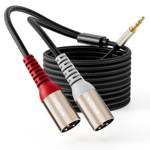 VIOY 3.5mm TRS to Dual XLR Male Cable, Unbalanced Microphone Cord, 6.6 FT | multi-layer shielding noise reduction, nylon braided mic Y splitter, splits stereo signal to L/R mono XLR channels - size: 6.6FT
