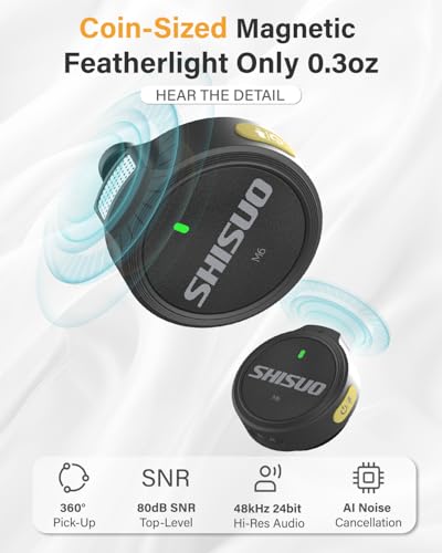 Wireless Microphone for iPhone 16 15 14 Android, Magnetic Lavalier Lapel Microphone with Charging Case, AI Noise Cancelling Mini Clip-on Mic for Content Creators, YouTube, Vlog, TikTok, PC - color: Black