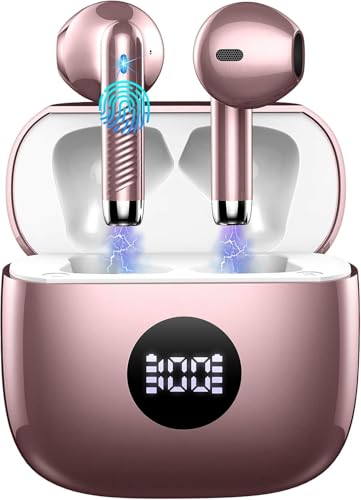 Wireless Earbuds, Bluetooth Headphones 5.4, HiFi Stereo, in-Ear Ear buds | 6D Bass Stereo, 4 ENC Noise Cancelling Mics, 40H Playtime Sport Earbuds, Charging Case, IP7 Waterproof Earphones, LED Display - color: pd pink gold