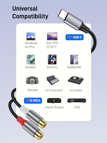 USB C to RCA Audio Cable, USB C Male to Dual Female RCA Stereo Audio Y Splitter Adapter Cable for Computers, Laptops, Phones Tablets, MP3, Speakers, Amplifiers, Car Audio Stereo. - size: 1 Pack
