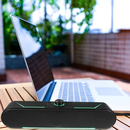 jojofuny Compact Wired Soundbar for Computer with LED Lighting and Space-Saving Design, Plastic Desktop Speaker for Home Use