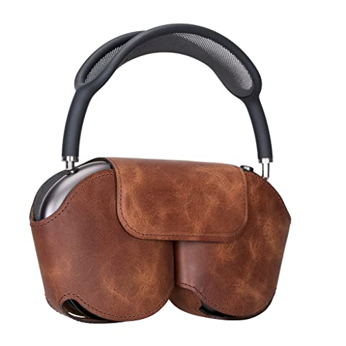 AirPods Max Case, Genuine Leather Handmade, Protective Premium Leather Ear Cup Covers, Soft-Slim Travel Carrying Case, Compatible for AirPods Max (Brown) - color: Brown