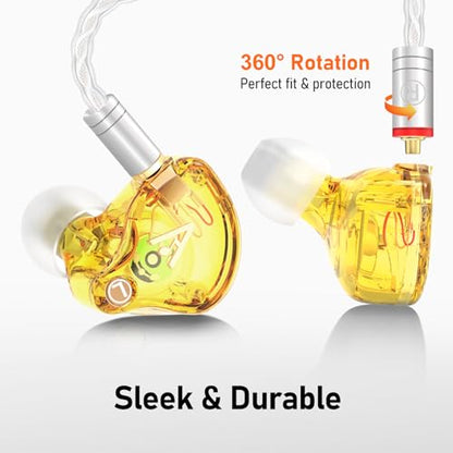 Audiovance Vibes 202ML HiFi 유선 이어버드, 아이폰 14/13/12/11/X, 프로 맥스용 | 마이크가 있는 인이어 헤드폰, 선명한 사운드, 딥 베이스, 소음 차단 이어버드, 실버 도금 코드, 편안한 핏, 케이스 - color: 5-옐로우