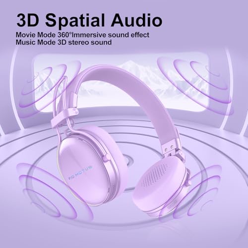 Wireless On-Ear Headphones, Active Noise Cancelling, Bluetooth 5.4, Hi-Res Sound, 55H Playtime, Lightweight and Comfortable, Foldable Design, for Home Office Travel, Purple - color: Purple
