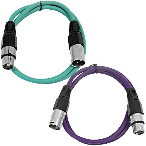 Seismic Audio - SAXLX-3-2 Pack of 3' XLR Male to XLR Female Patch Cables - Balanced - 3 Foot Patch Cord - Green and Purple - color: Green and Purple