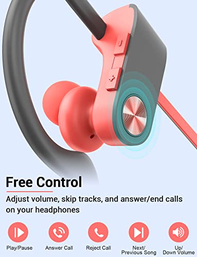 Bluetooth 5.3 Headphones, Wireless Sports In-Ear Earbuds IPX7 Waterproof | 16 Hours Playtime, Sweatproof Stereo Earphones with MIC, Noise Cancelling Headsets for Gym Running Workout, Clear Sound - color: PinkGrey