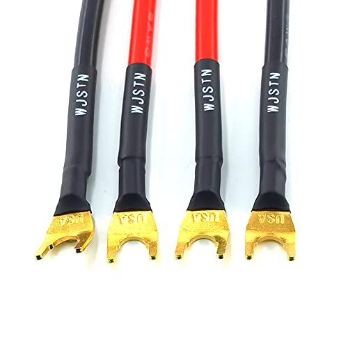 WJSTN Fork Spade Plug to Spade Plug Speaker Jumper Cable，8AWG Y Plug to Y Plug Cable, for DIY Home Theater, Speaker etc 8in/4-Pack